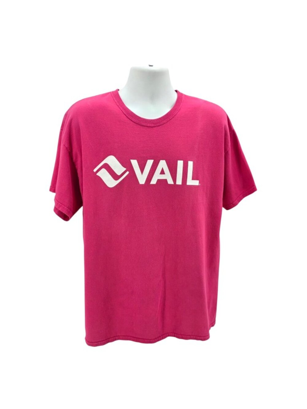 Vintage MV Sport Adult XL Shirt Vail Graphic Short Sleeve Pink White Crew Neck